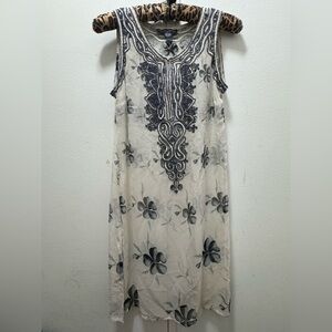 Vintage 90s Helen Welsh silk tunic floral beaded sheer coverup dress